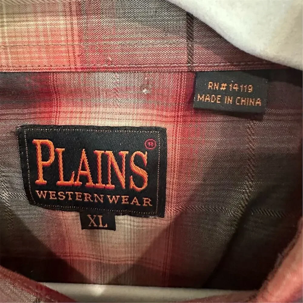 Plains Western Wear Men's XL Red Plaid Pearl Snap Shirt Short Sleeve‎ - VINTAGE - Picture 5 of 8